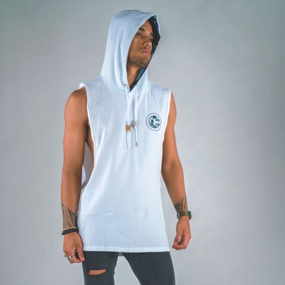 Cuzy T Men's White Sleeveless VII Vintage Hoodie
